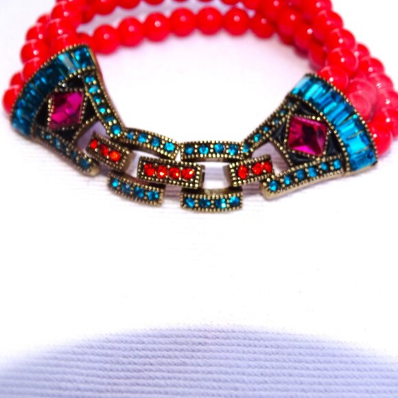Heidi Daus Necklace & Extender/Bracelet Rhinestone & Faux Coral Bead Multistrand - Picture 13 of 16
